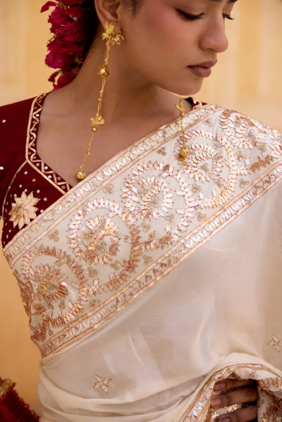 Off-White Kaccha Gota Saree