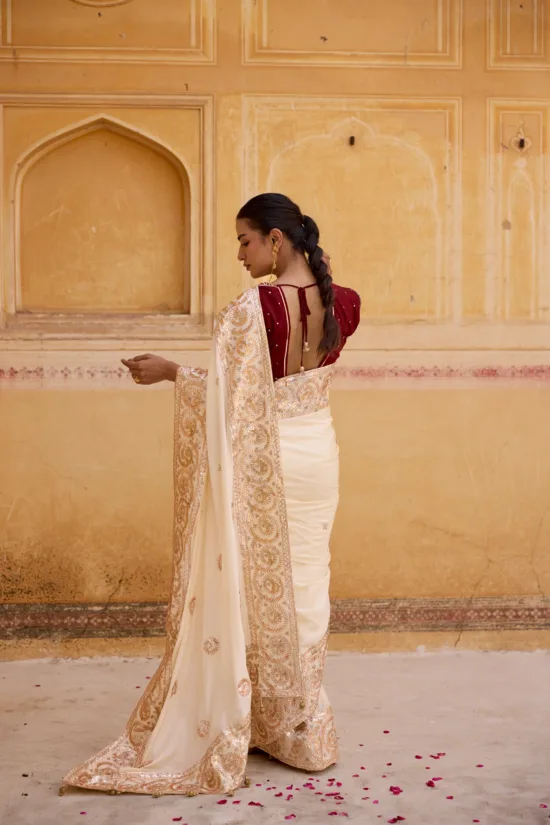 Off-White Kaccha Gota Saree