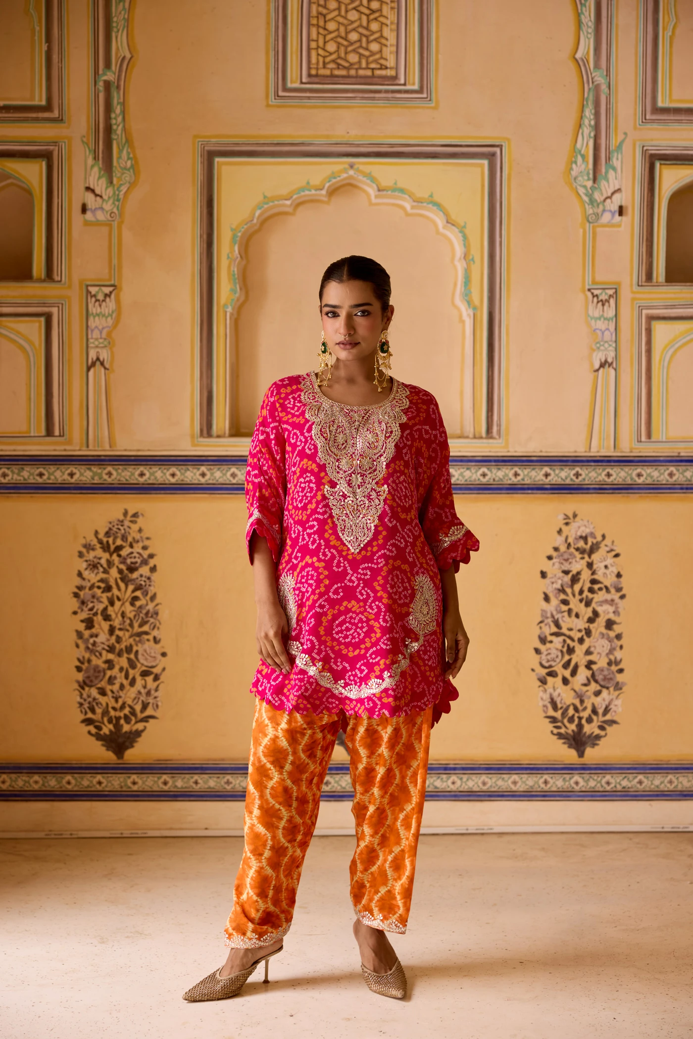 Pink Bandhani Kimono Set