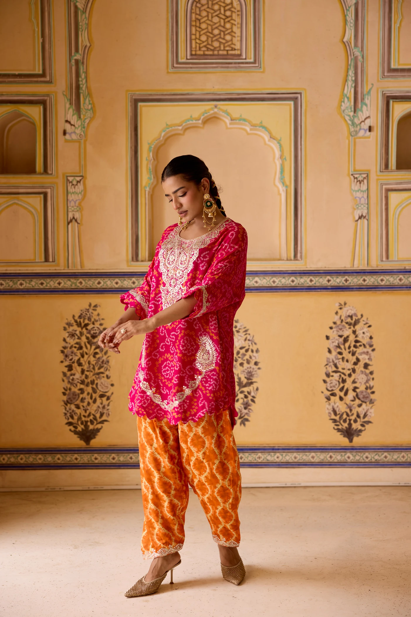 Pink Bandhani Kimono Set