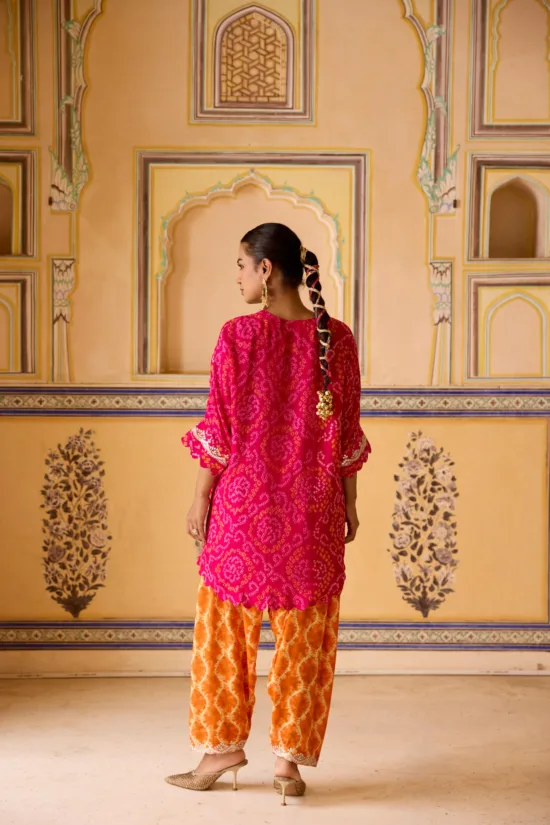 Pink Bandhani Kimono Set
