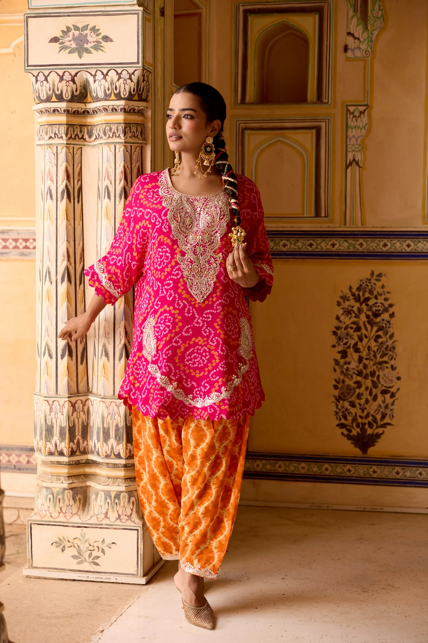 Pink Bandhani Kimono Set