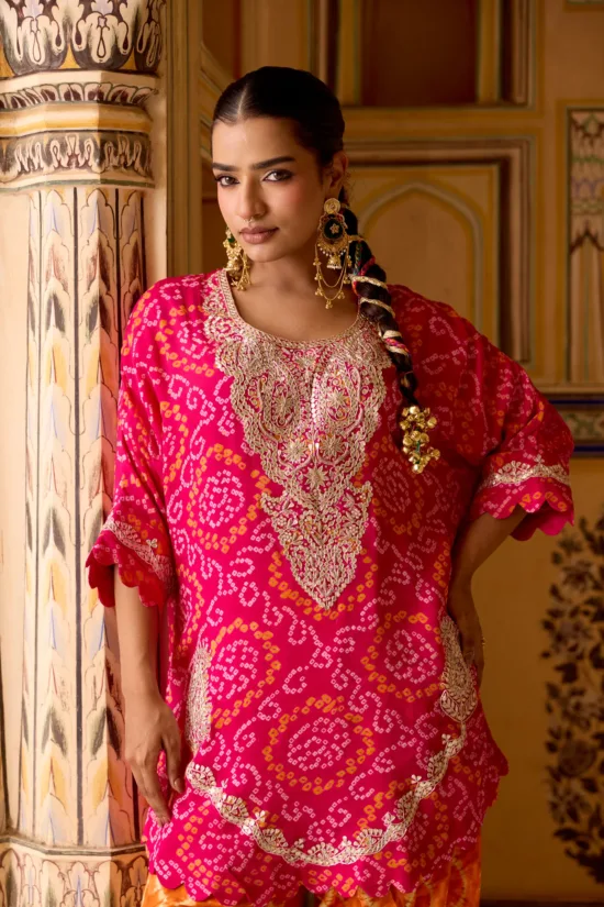 Pink Bandhani Kimono Set