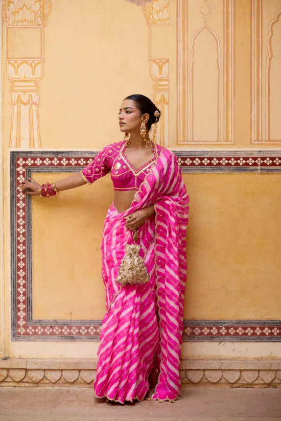 Pink Georgette Leheriya Saree