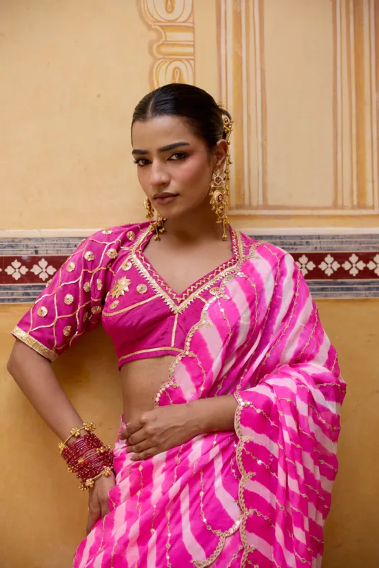 Pink Georgette Leheriya Saree
