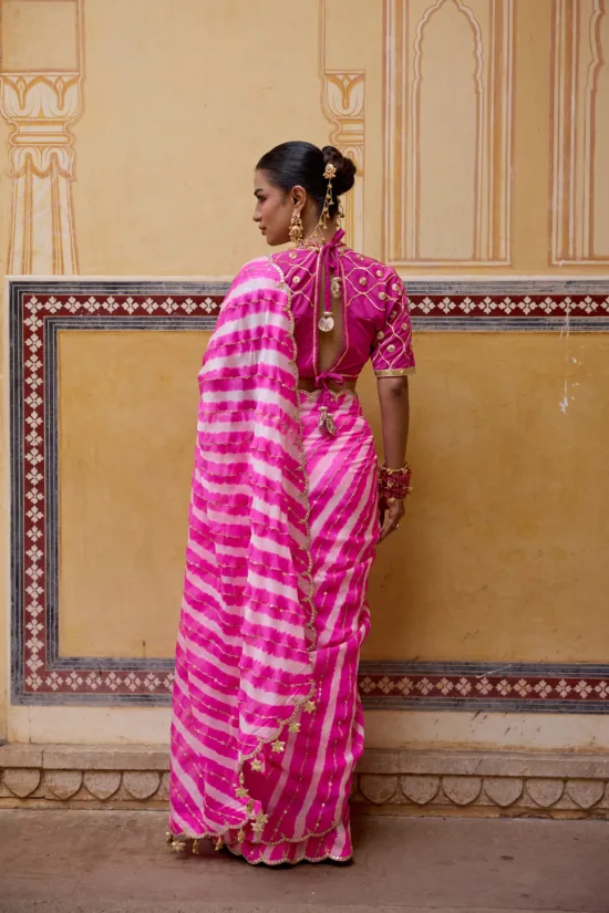 Pink Georgette Leheriya Saree