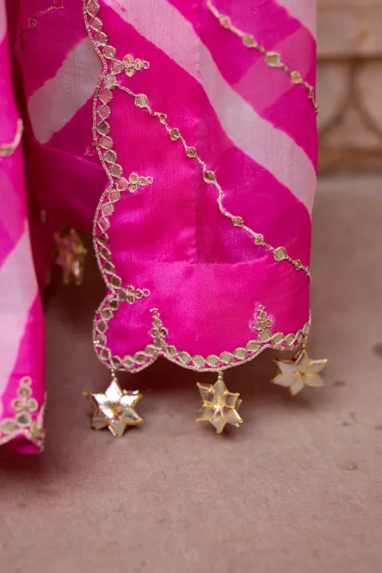 Pink Georgette Leheriya Saree