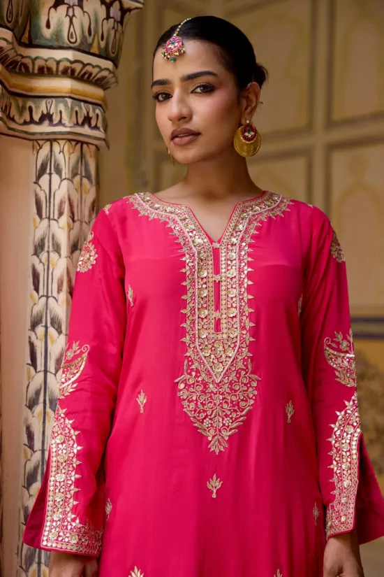 Pink crape suit with bandhni duppta