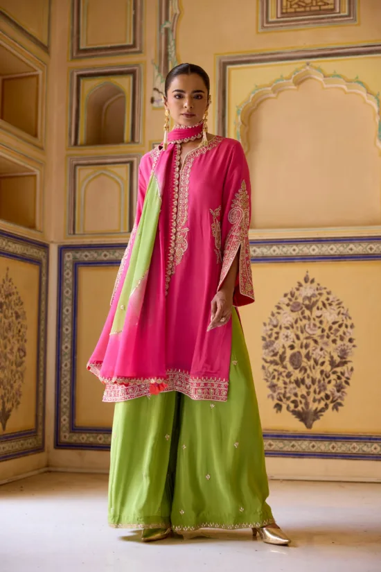 Pink green gotapatti kurta set
