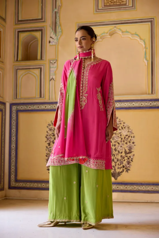 Pink green gotapatti kurta set