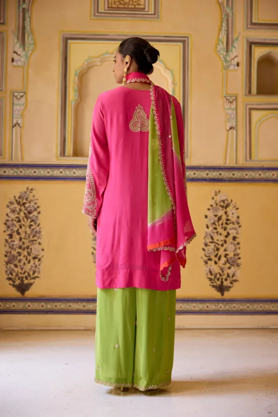 Pink green gotapatti kurta set