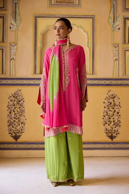Pink green gotapatti kurta set