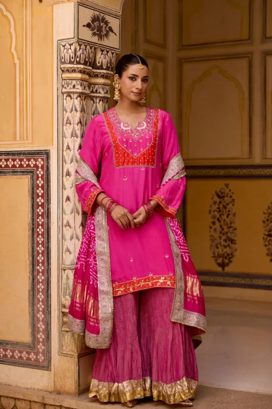 Pink tissue sharara set
