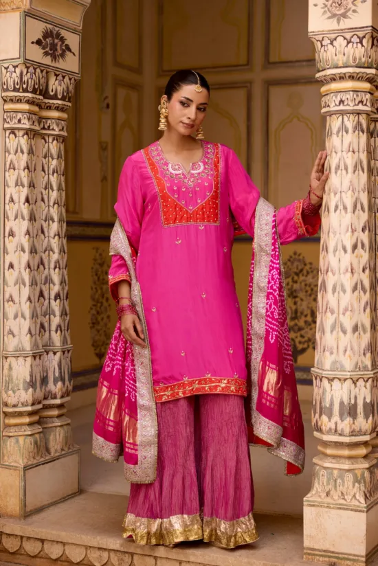 Pink tissue sharara set