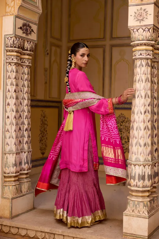 Pink tissue sharara set