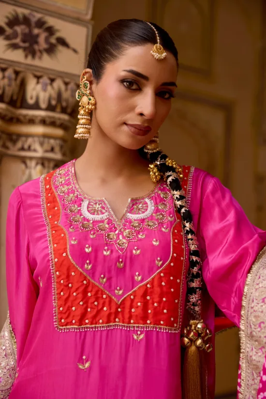 Pink tissue sharara set