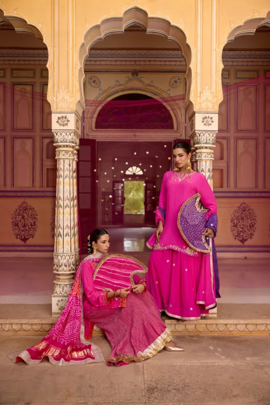 Pink tissue sharara set