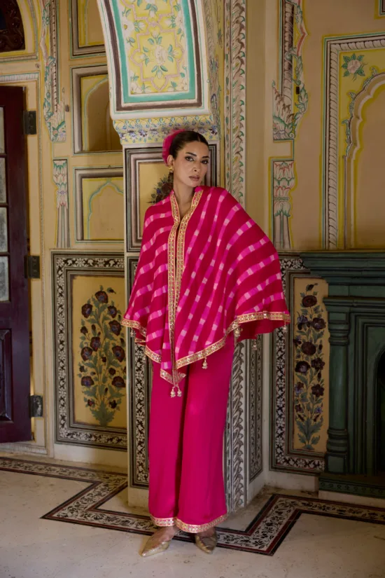 Rani Pink Leheriya Cape Set