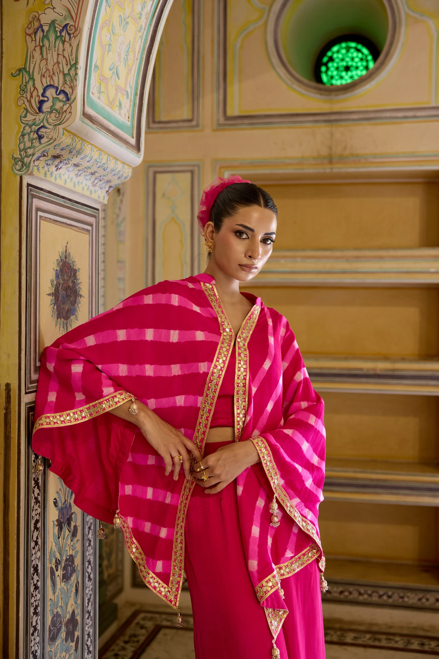 Rani Pink Leheriya Cape Set