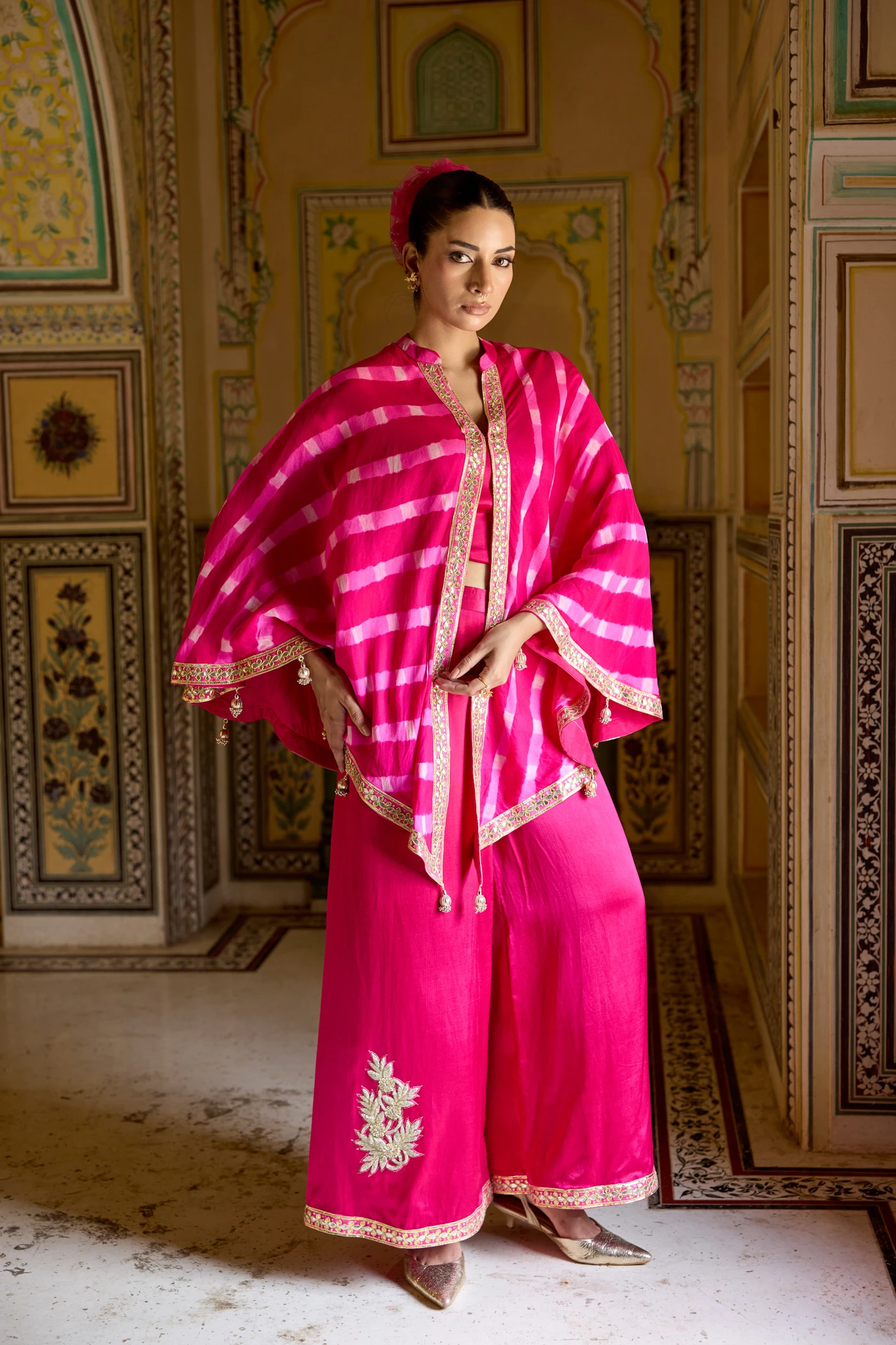 Rani Pink Leheriya Cape Set