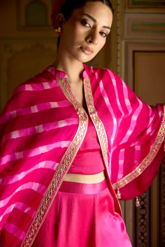 Rani Pink Leheriya Cape Set