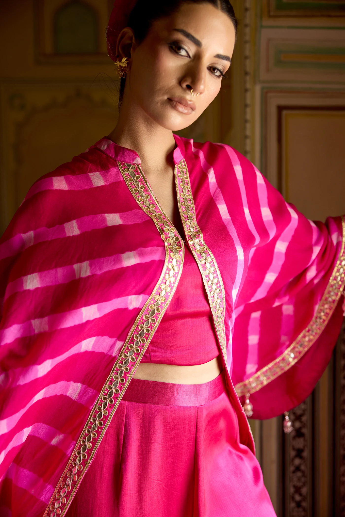 Rani Pink Leheriya Cape Set