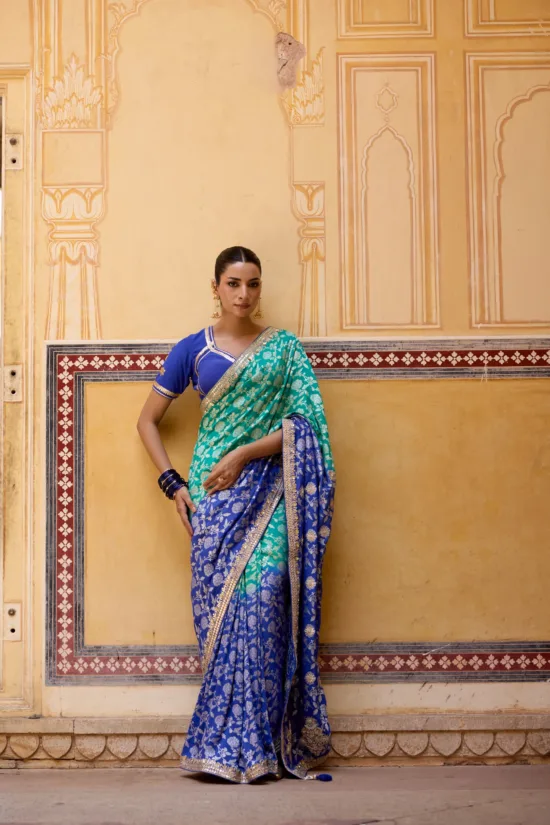 Royal Blue & Sea Green Banarsi silk saree
