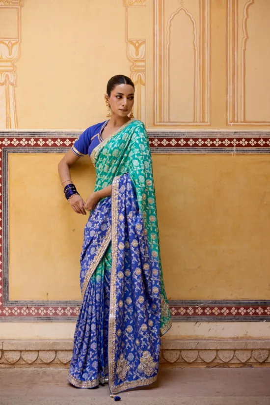 Royal Blue & Sea Green Banarsi silk saree