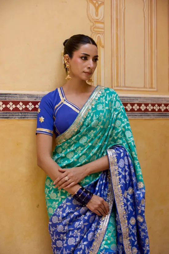 Royal Blue & Sea Green Banarsi silk saree