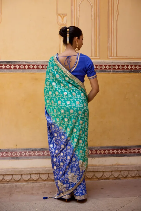 Royal Blue & Sea Green Banarsi silk saree