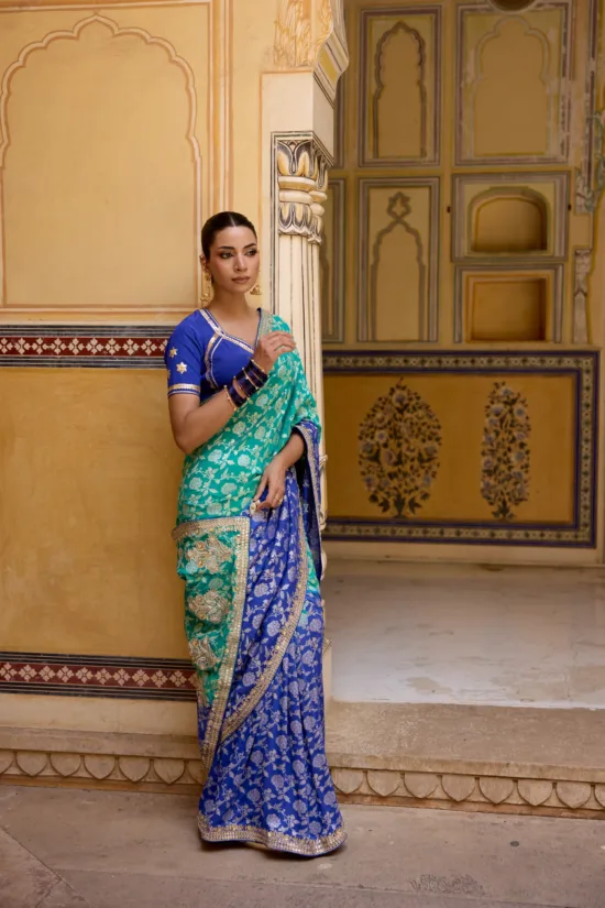 Royal Blue & Sea Green Banarsi silk saree