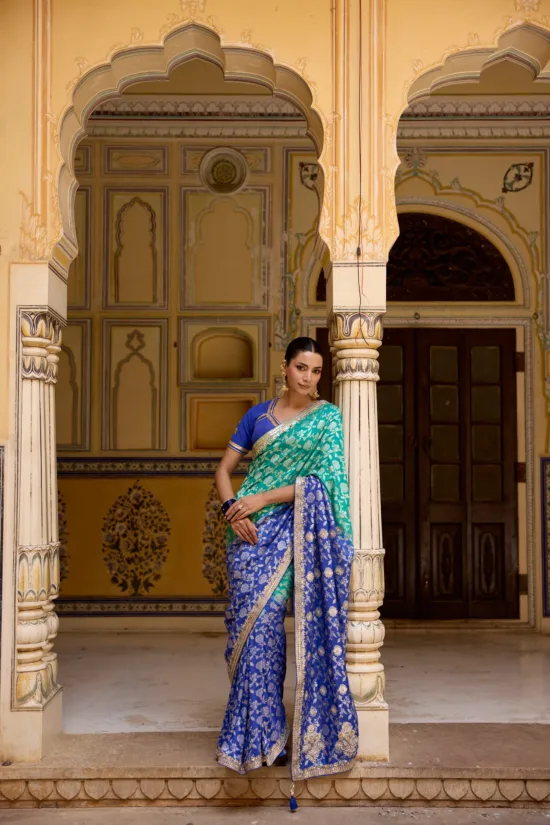 Royal Blue & Sea Green Banarsi silk saree