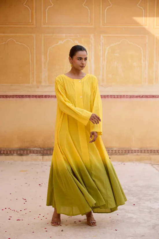 Yellow & Olive Green Dip-Dye Dress